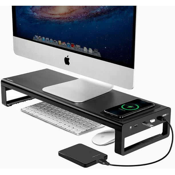 Computer Monitor Stand with 3 USB Ports,PC Laptop Stand Riser Shelf with Storage 